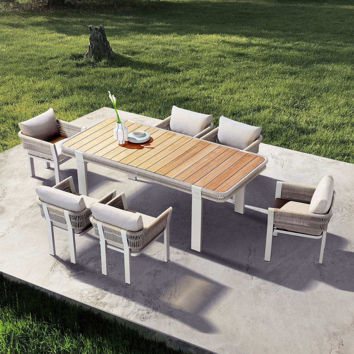 Borromeo Teak Outdoor Dining Set For 6