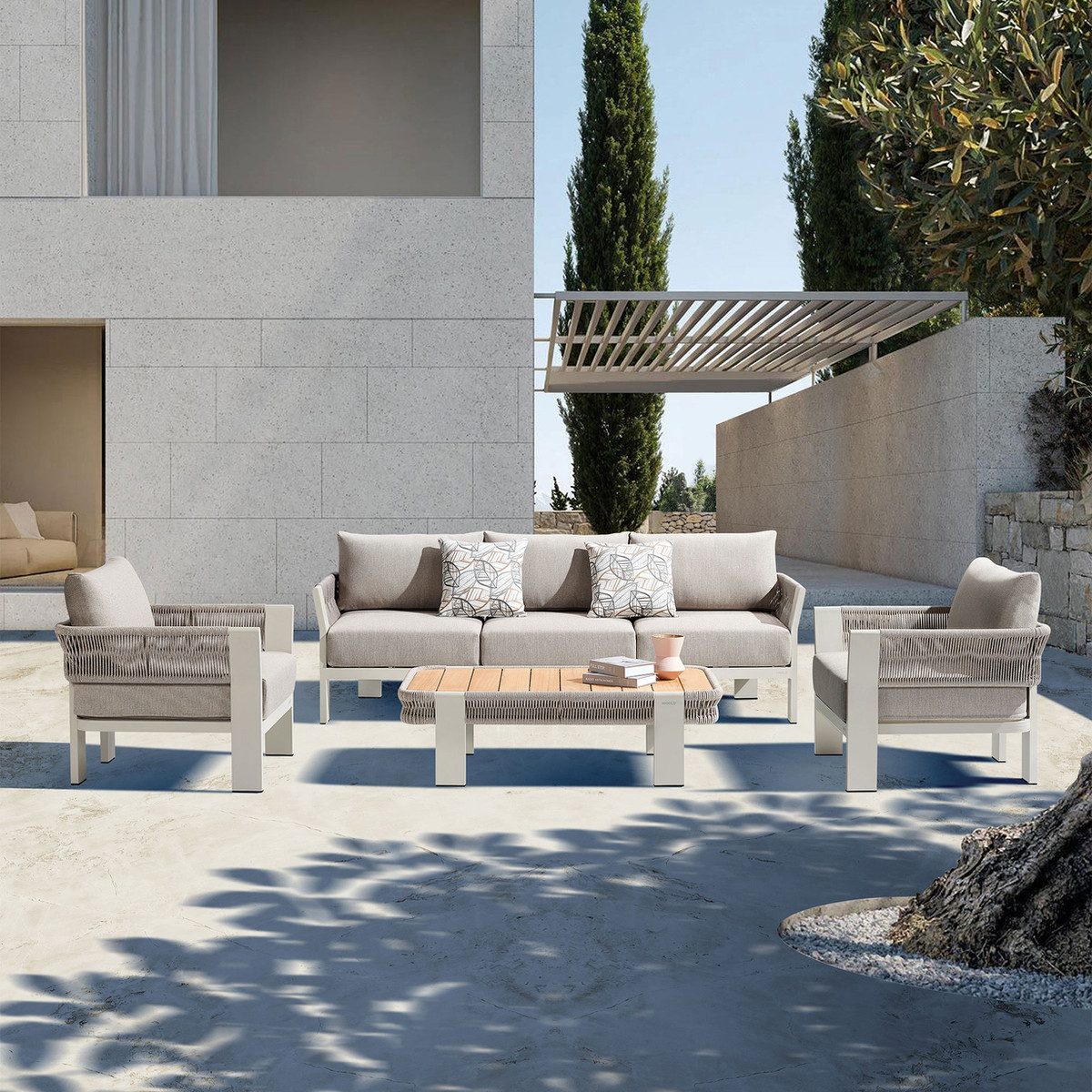 Borromeo Outdoor Patio Furniture Set with Teak Wood