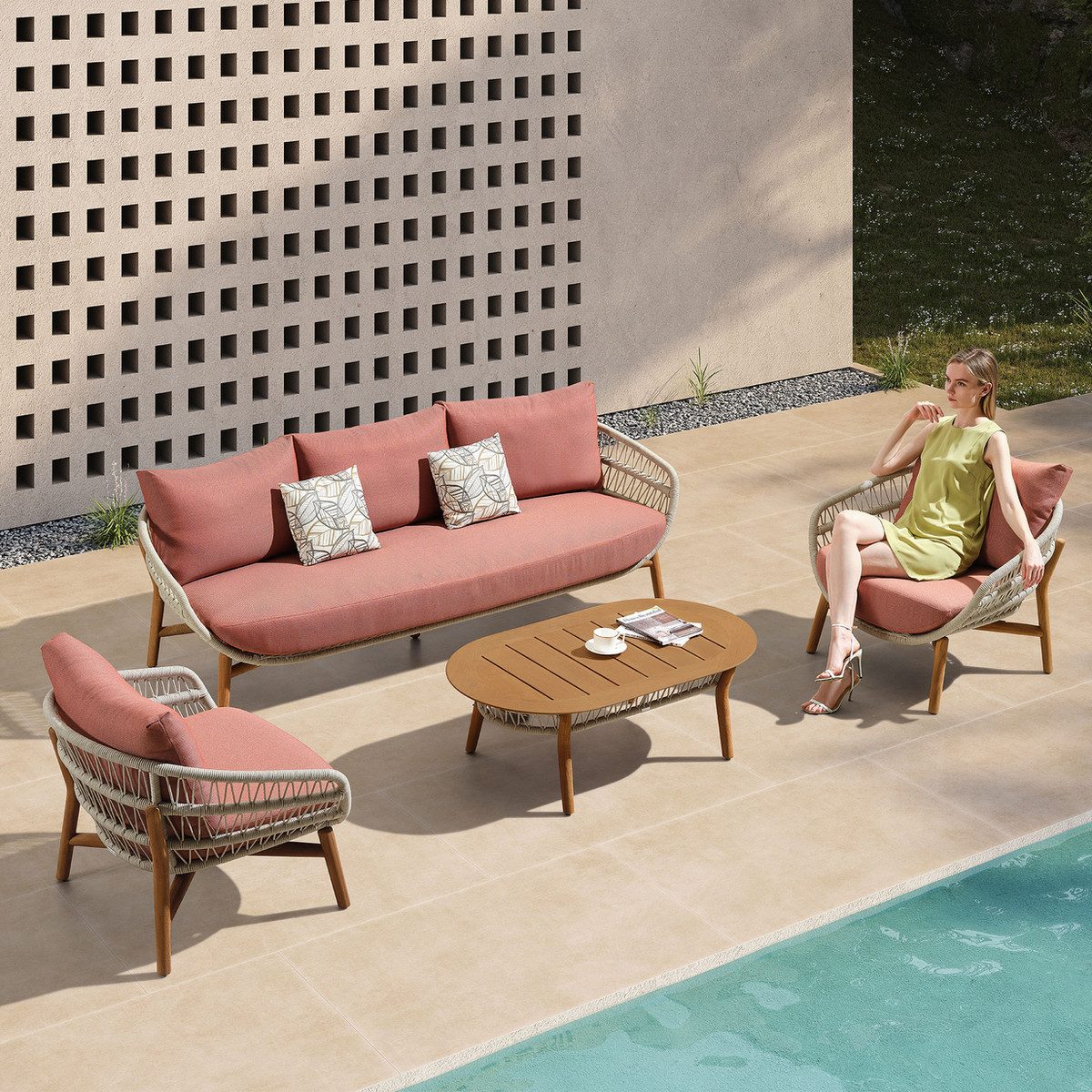 Vasca Outdoor 5-Seater Conversation Set, Hand Made Rope Weaving