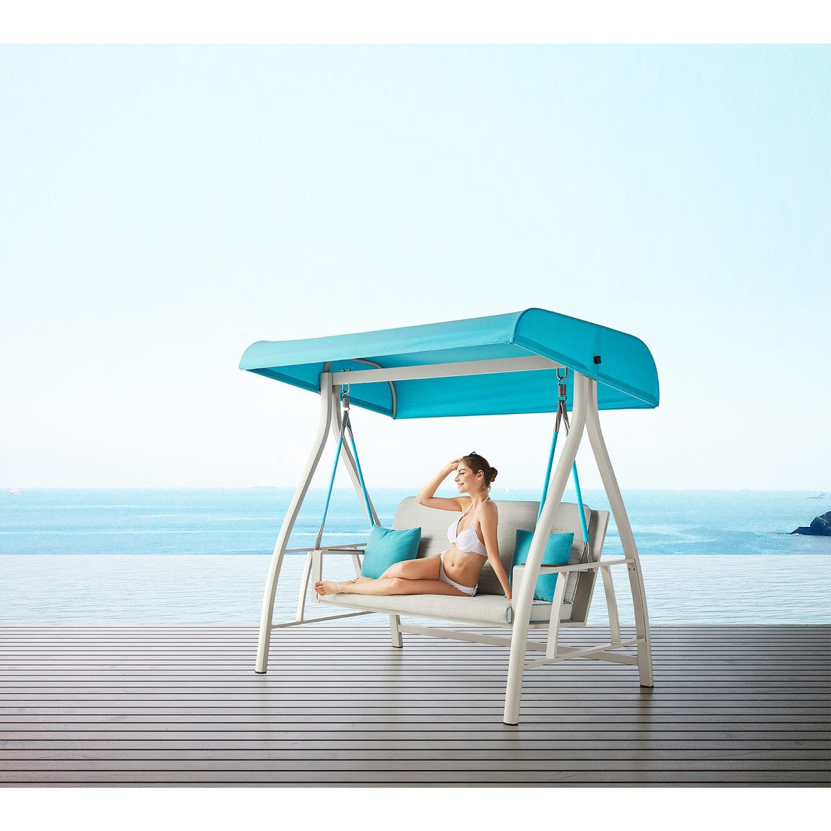 Nofi Swing Hanging Chair, White Aluminum